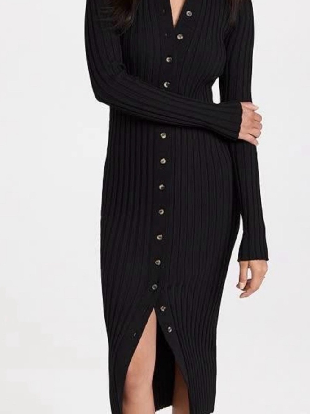 Anine Bing Joslyn Ribbed Knit Midi Dress Black